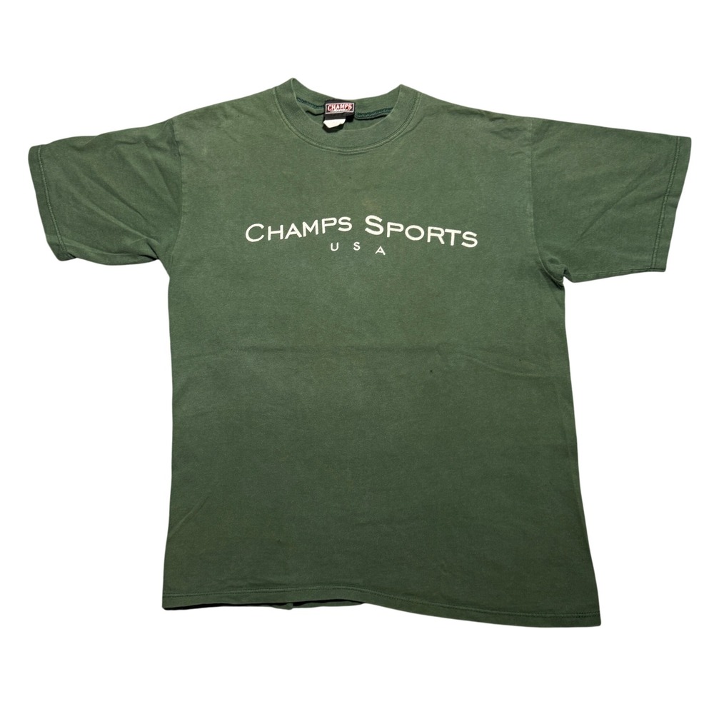 Vintage Champs Sports USA T Shirt Green Distressed Thrashed 90s Mens M